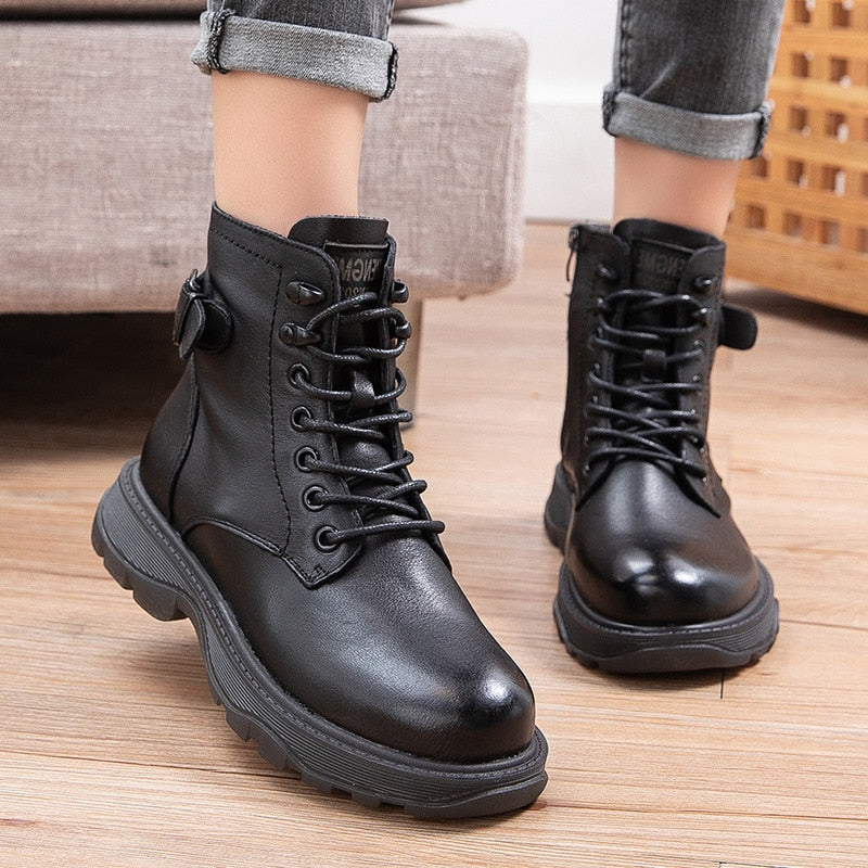 Bottines en cuir véritable pour femmes